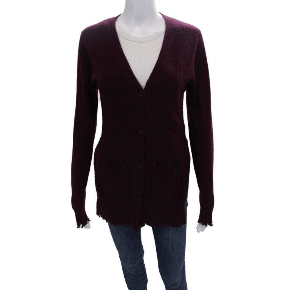 R+A Womens Cardigan V-Neck Purple 100% Cashmere Long Sleeve Size S